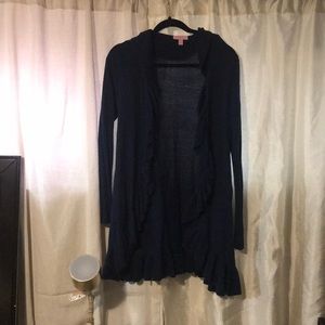 Lilly Pulitzer long blue ruffle cardigan